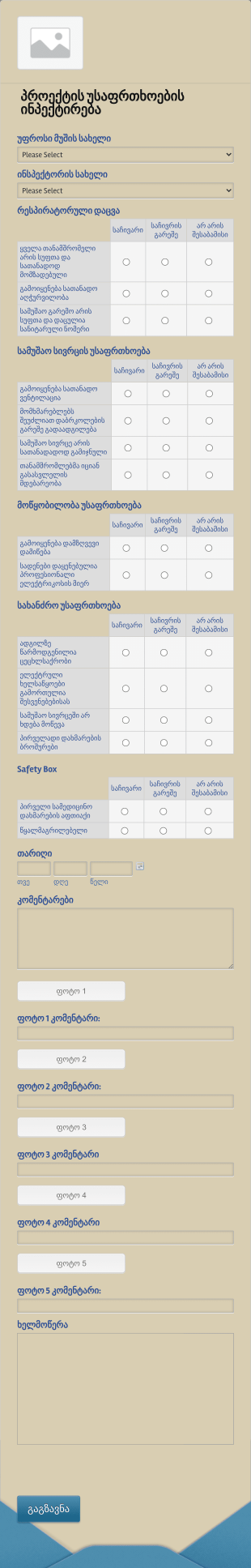 უსაფრთხოების ინსპექტირების ფორმა