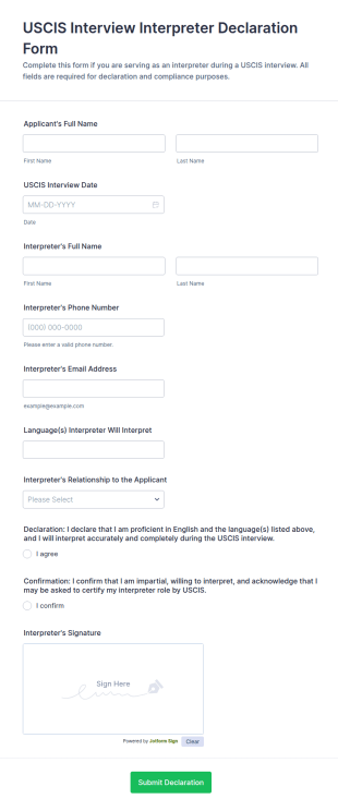USCIS Interview Interpreter Declaration Form Template