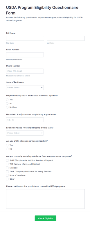 USDA Program Eligibility Questionnaire Form Template
