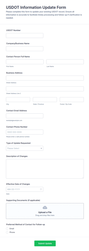 USDOT Information Update Form Template