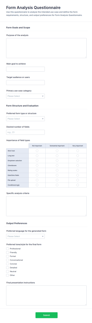 Use Case Analysis Questionnaire Form Template