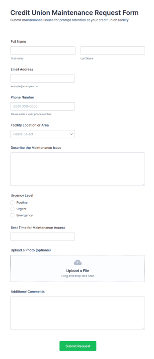 Use Case: Credit Union Maintenance Request Form Template