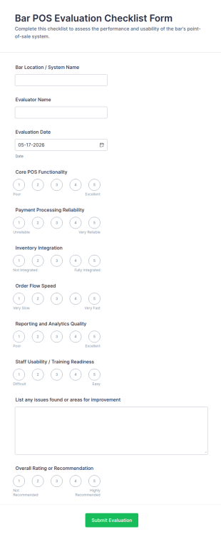 Use Case Evaluation Checklist Form Template