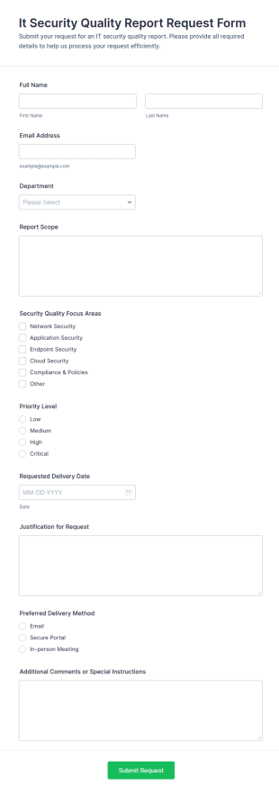 IT Security Quality Report Request Form Template