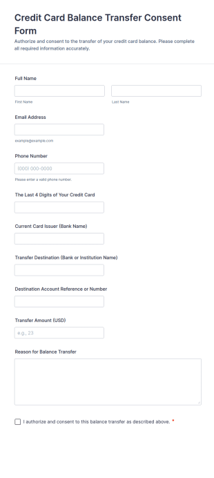 Use Of Balance Transfer Consent Form Template