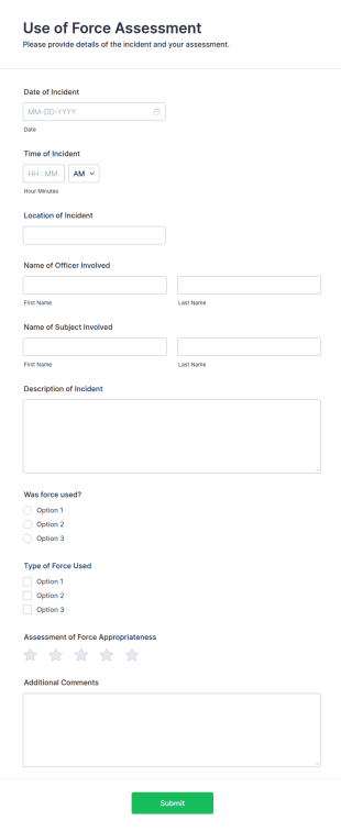 Use Of Force Assessment Form Template