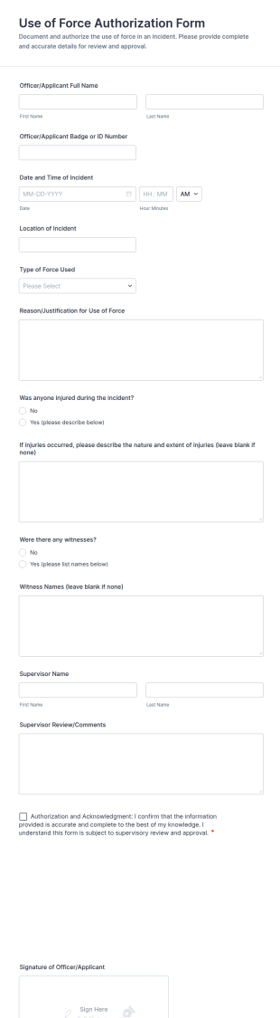 Use Of Force Authorization Form Template