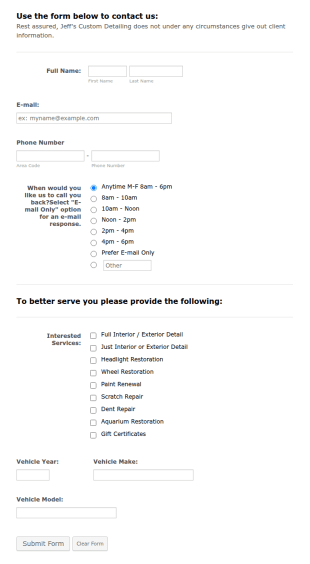 Automotive Detailers Contact Form Template