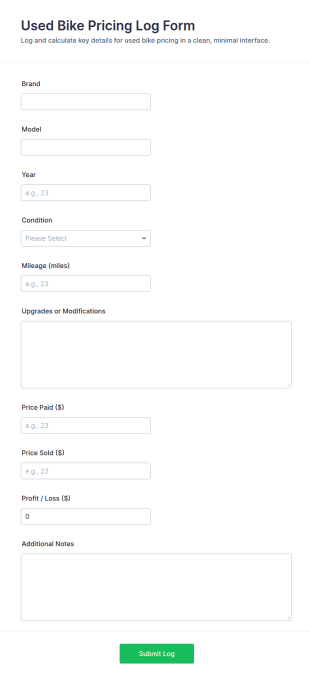 Used Bike Pricing Log Form Template