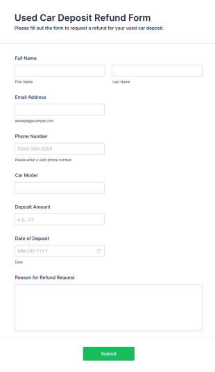 Used Car Deposit Refund Form Template