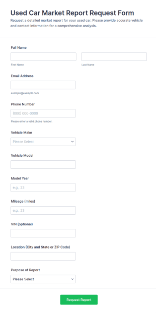 Used Car Market Report Request Form Template
