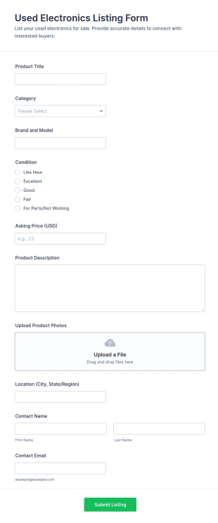 Used Electronics Listing Form Template