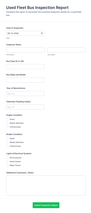 Used Fleet Bus Inspection Report Form Template