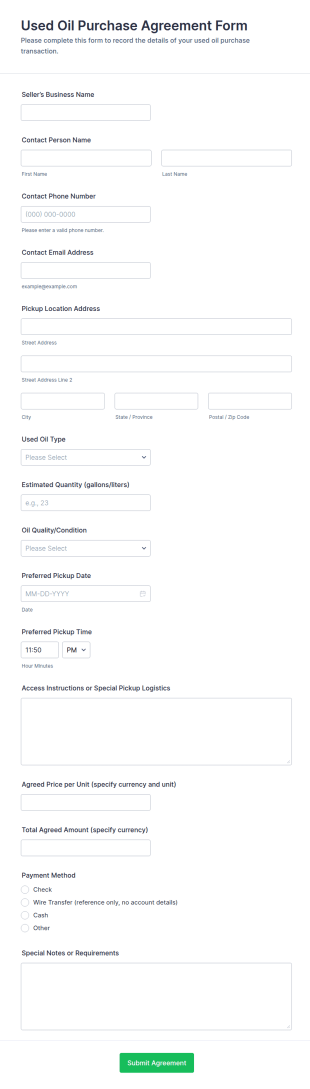 Used Oil Purchase Agreement Form Template