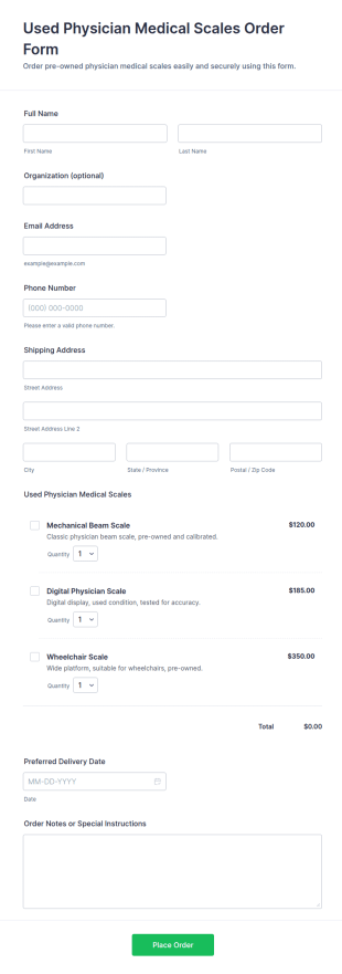 Used Physician Medical Scales Order Form Template