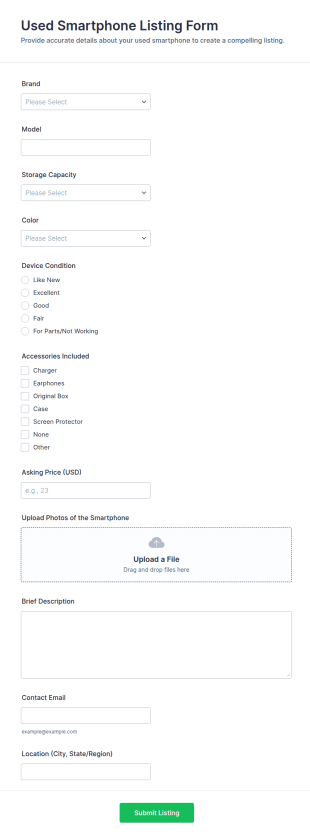 Used Smartphone Listing Form Template