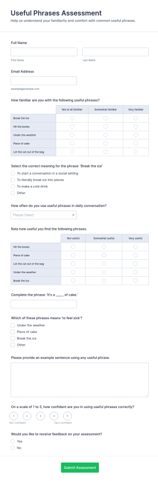 Useful Phrases Assessment Form Template