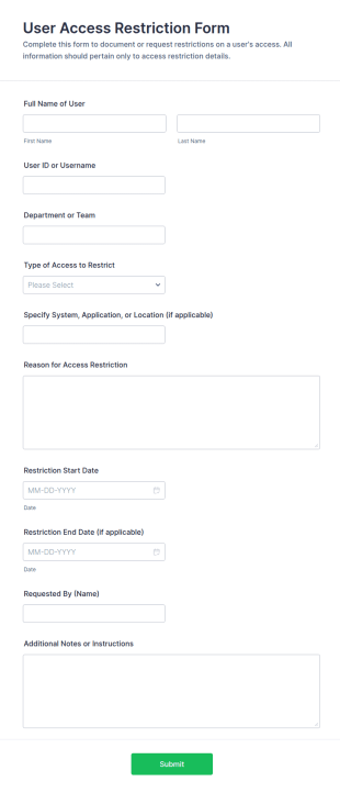 User Access Restriction Form Template