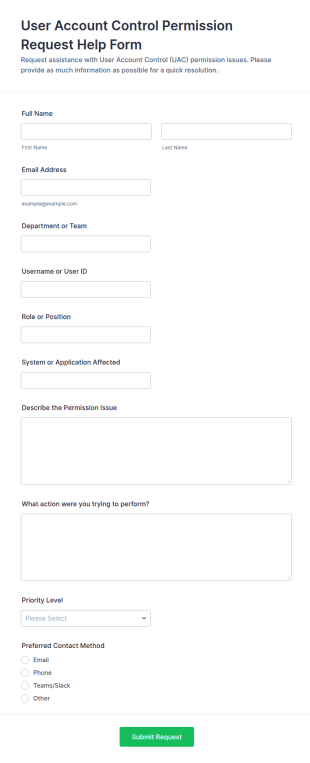 User Account Control Permission Request Help Form Template