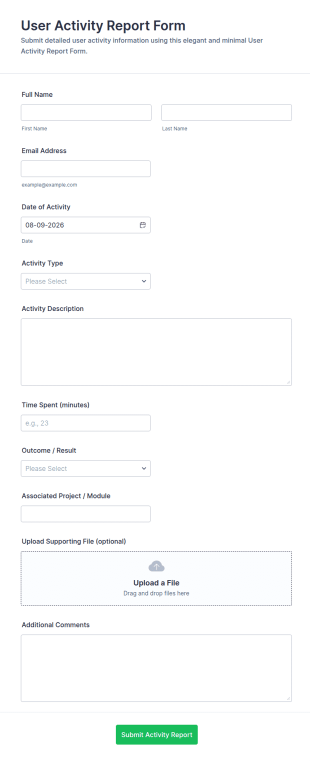 User Activity Report Form Template