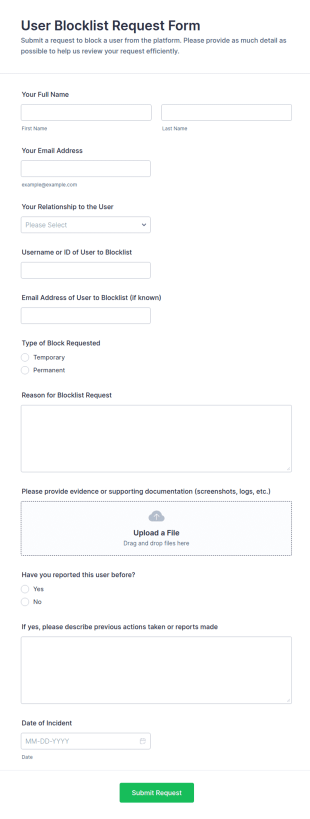 User Blocklist Request Form Template