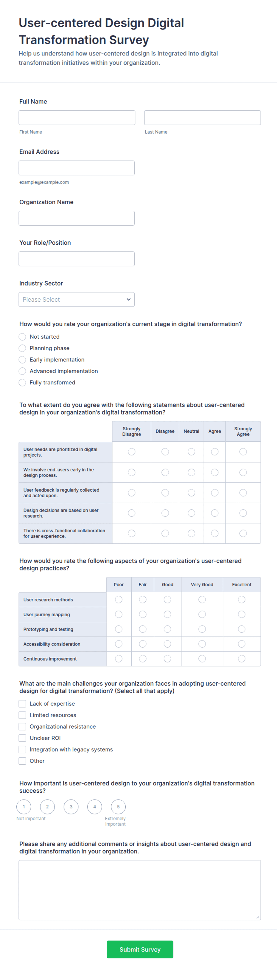 User-centered Design Digital Transformation Survey Form Template | Jotform