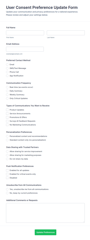 User Consent Preference Update Form Template
