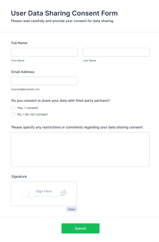 User Data Sharing Consent Form Template