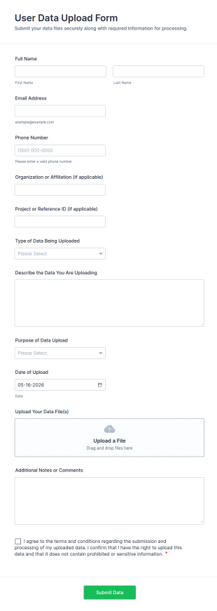 User Data Upload Form Template