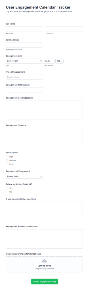 User Engagement Calendar Tracker Form Template