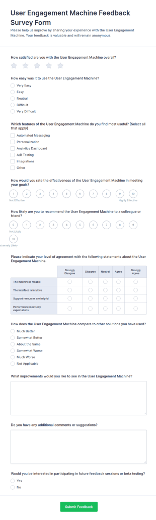 User Engagement Machine Feedback Survey Form Template