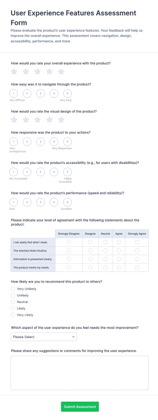 User Experience Features Assessment Form Template
