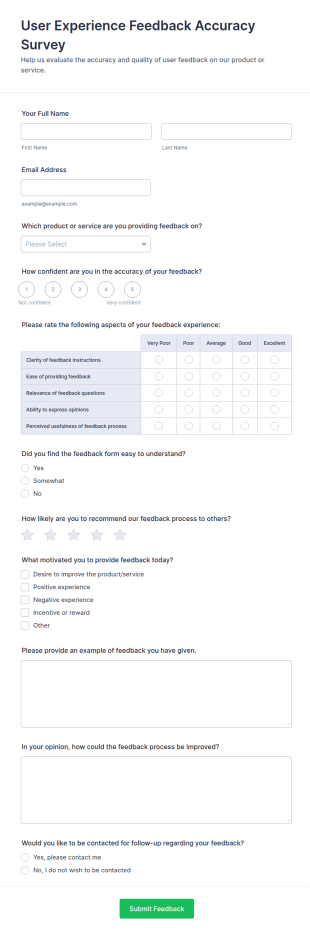 User Experience Feedback Accuracy Survey Form Template