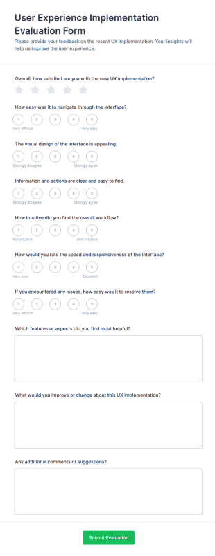 User Experience Implementation Evaluation Form Template