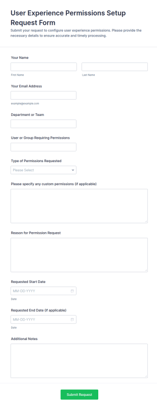 User Experience Permissions Setup Request Form Template