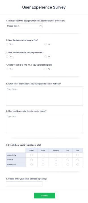 User Experience Survey Form Template
