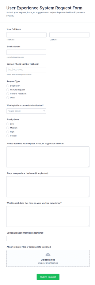 User Experience System Request Form Template