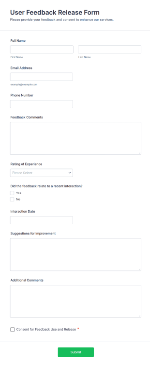 User Feedback Release Form Template