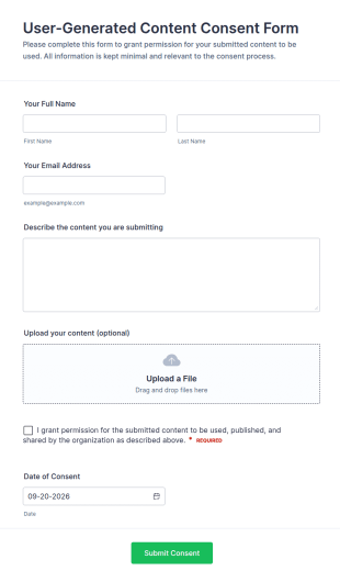 User Generated Content Consent Form Template