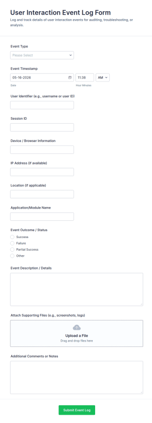 User Interaction Event Log Form Template