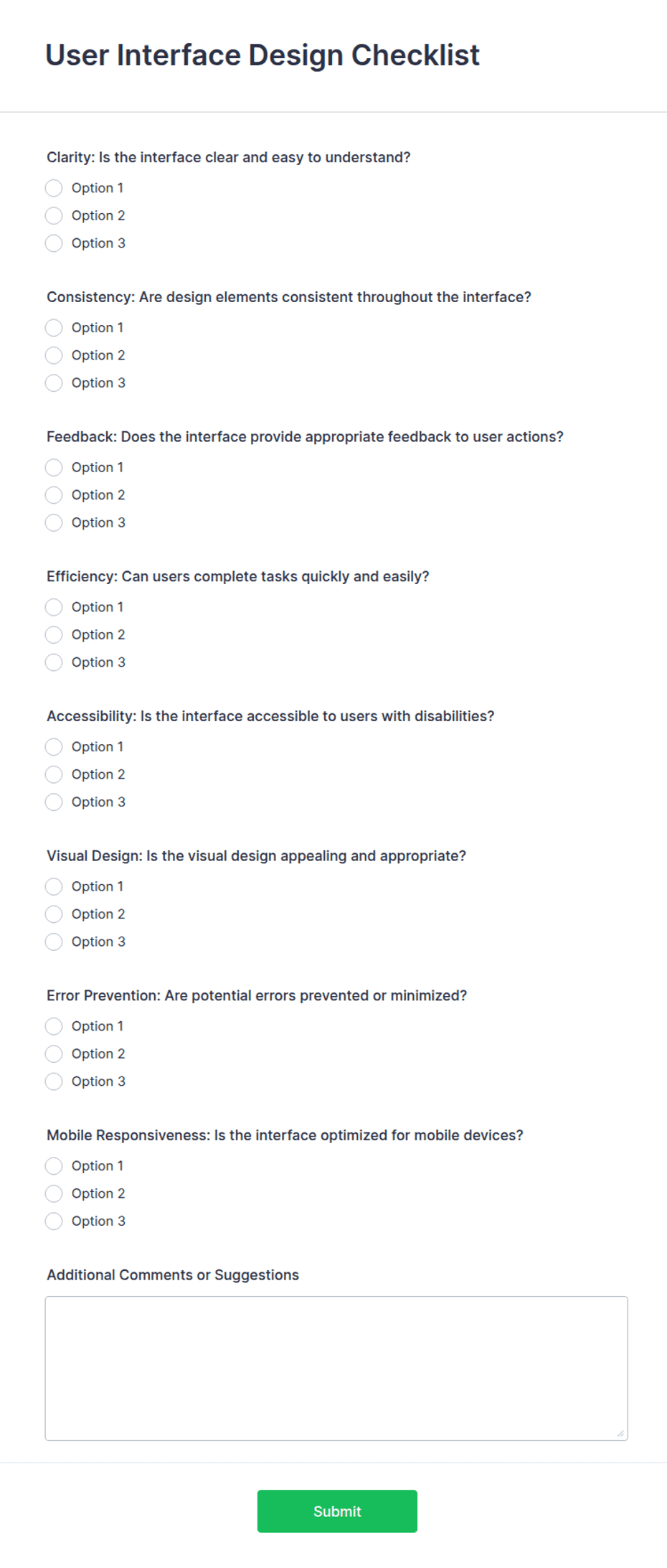User Interface Design Checklist Form Template | Jotform