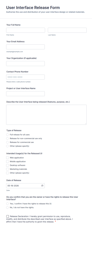 User Interface Release Form Template