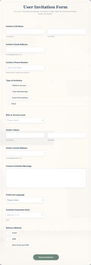 User Invitation Form Template
