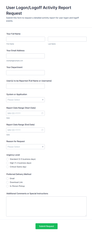 User Logon/Logoff Activity Report Request Form Template