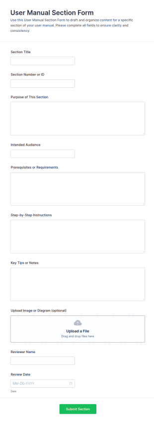 User Manual Section Form Template