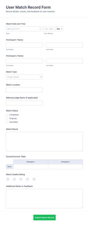 User Match Record Form Template