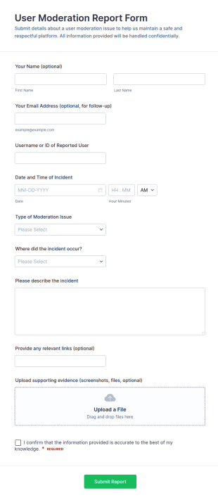 User Moderation Report Form Template
