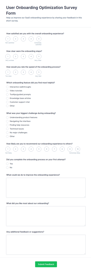 User Onboarding Optimization Survey Form Template