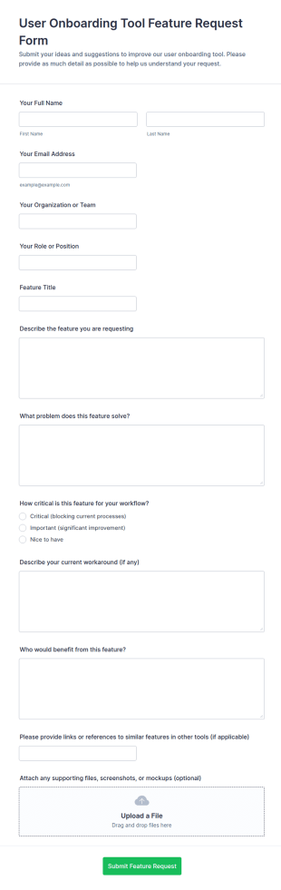 User Onboarding Tool Feature Request Form Template