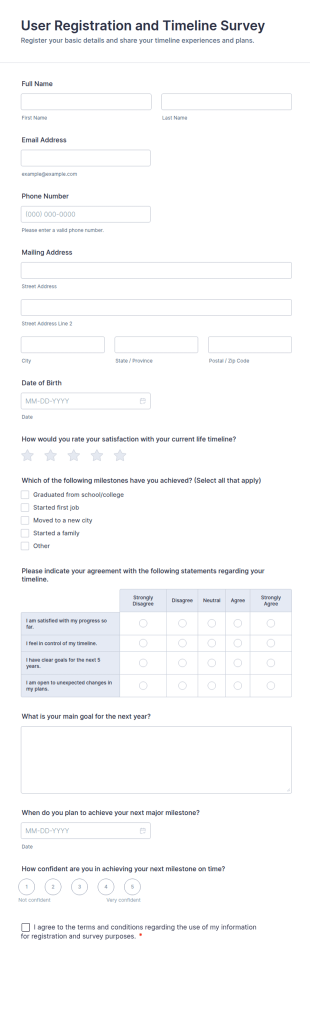 User Registration And Timeline Survey Form Template